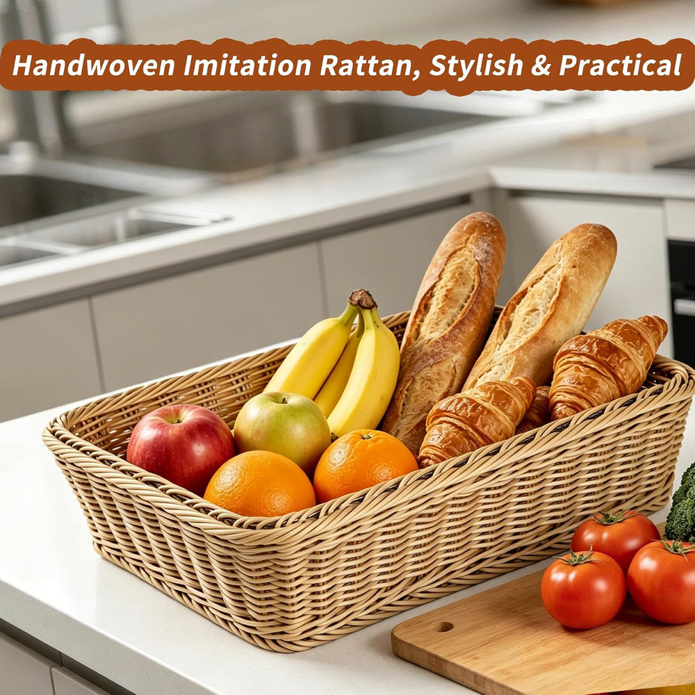 2 Pack Wicker Storage Baskets, 15.7 x 11.8 in Rectangular Faux Rattan Trays