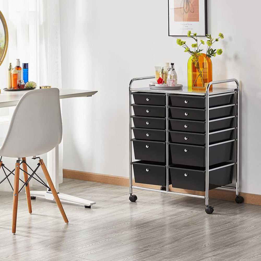 Yaheetech 12-Drawer Rolling Storage Cart on Wheels, Craft Organizer, Black