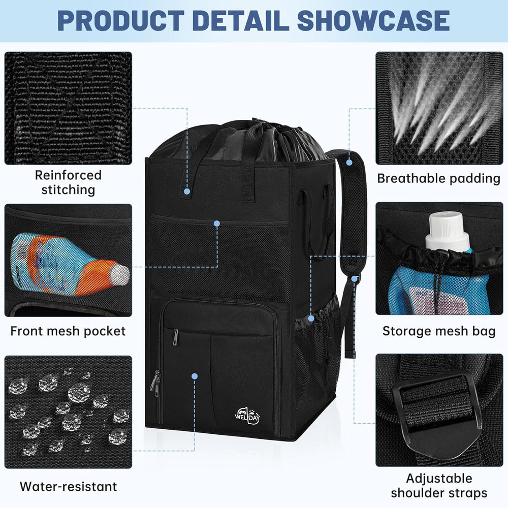 Large Laundry Backpack Bag with 3 Sizes Mesh Wash Bags Total 170L