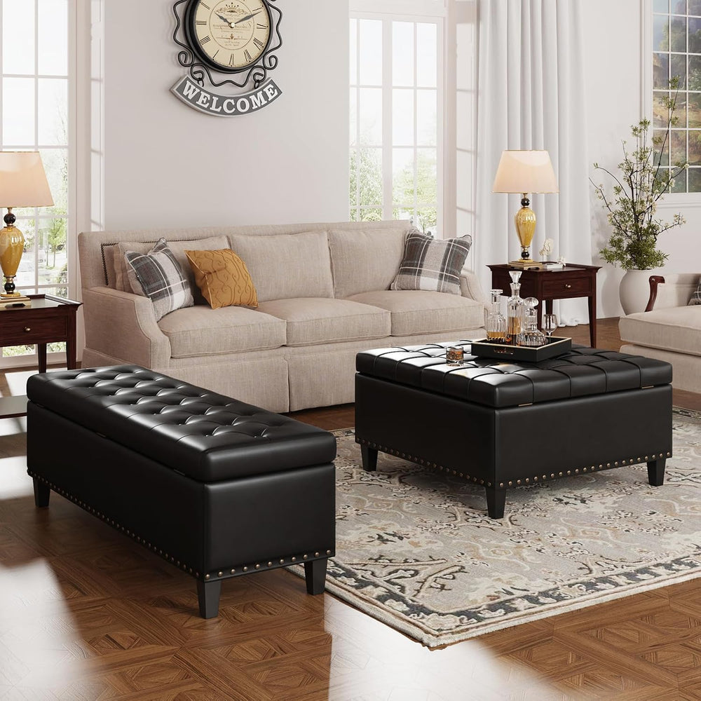 FiveWillowise 31.5 Inch Large Square Ottoman with Storage,Faux Leather
