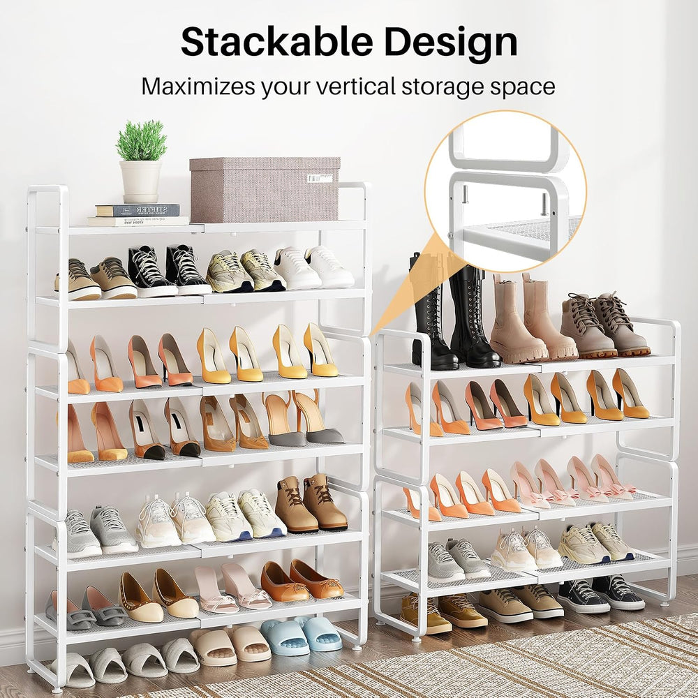 Expandable Metal Shoe Rack for Closet, Entryway & Garage, 4-Tier, White