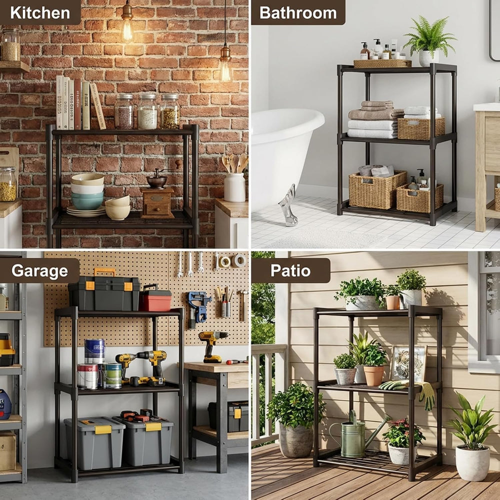 3-Tier Storage Shelves-2 Pack, Shelf with Plastic Connectors, Shelving Rack