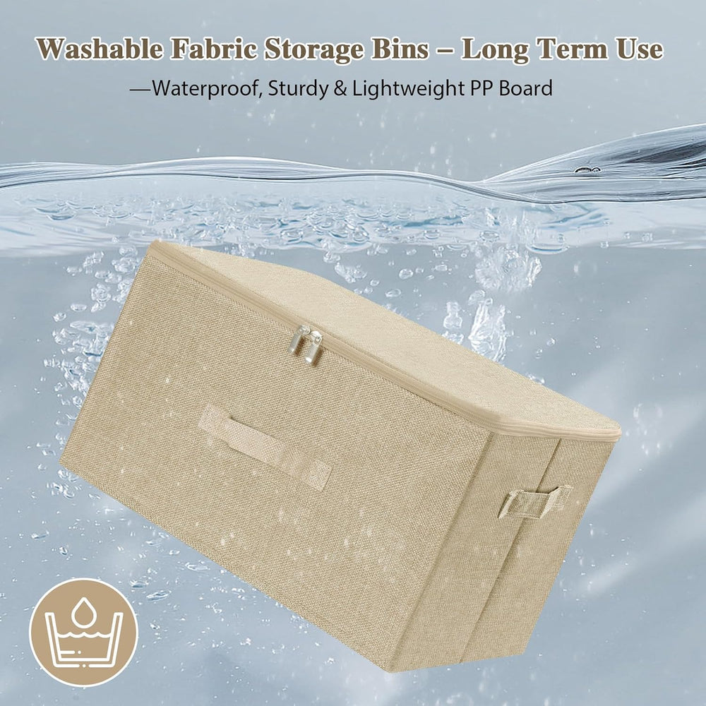 ANMINY Fabric Storage Bins with Zipper Lids, 18"x14"x10", Beig...