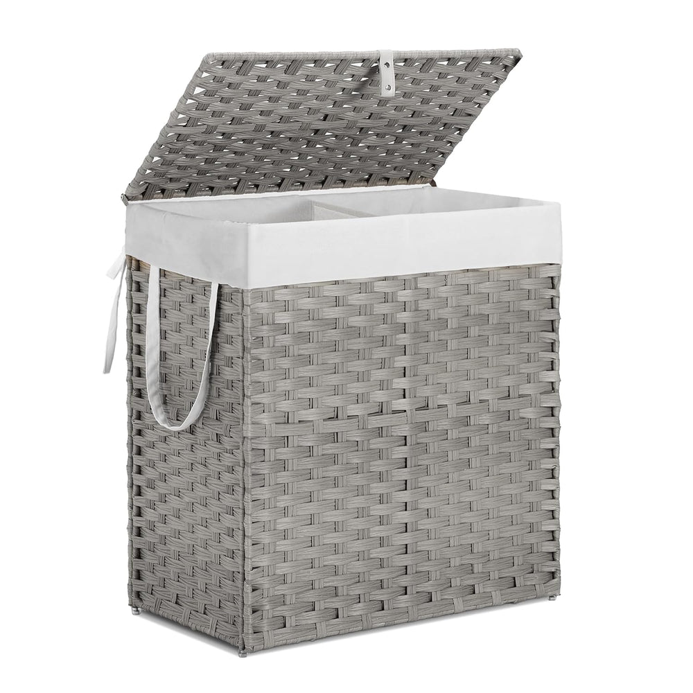 Woven Laundry Hamper with Lid, Large Rattan Clothes Hamper with Removable Mac...