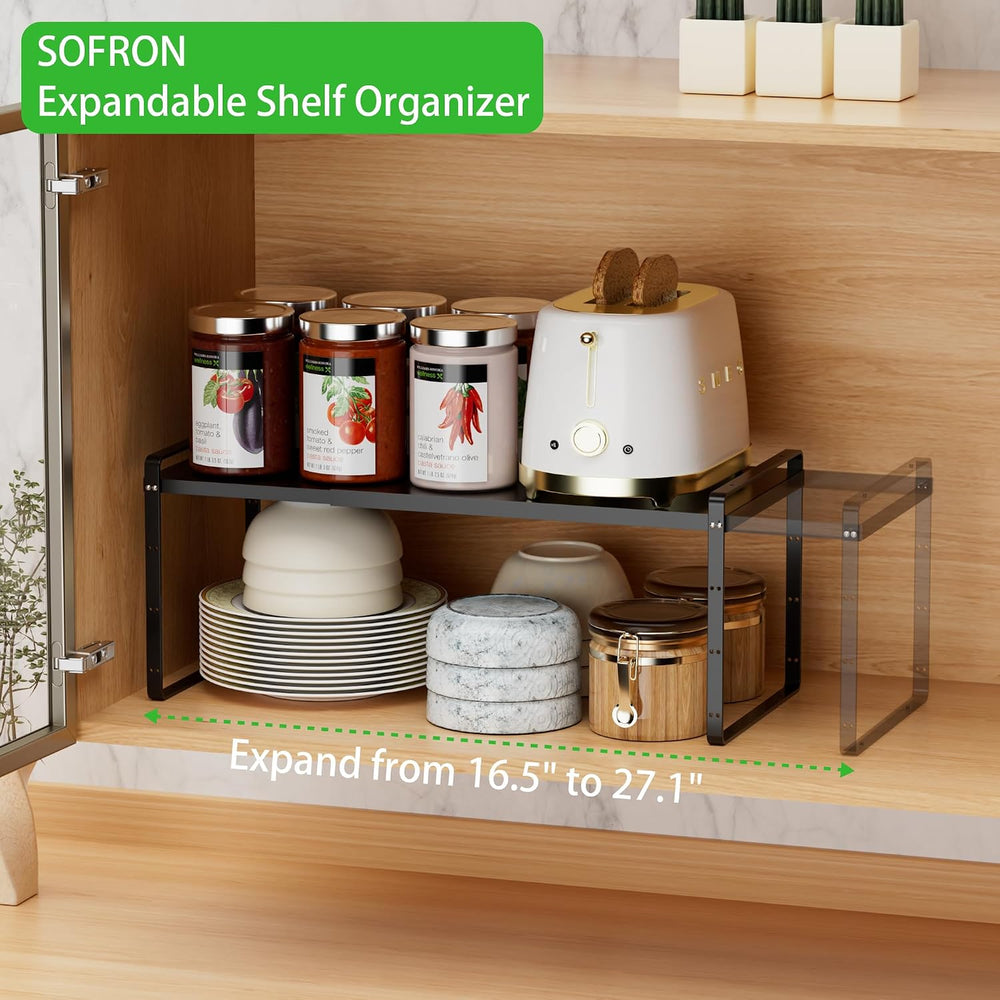 Expandable Cabinet Shelf, Stackable Organizer Rack, Black Large 3 PK