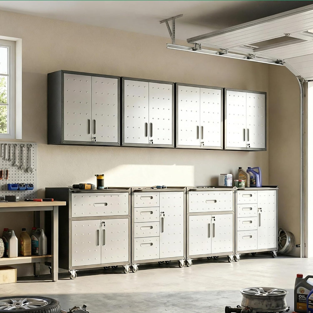 Garage Cabinet System | Heavy Duty Steel All-in-One Modular Garage Cabinet Se...