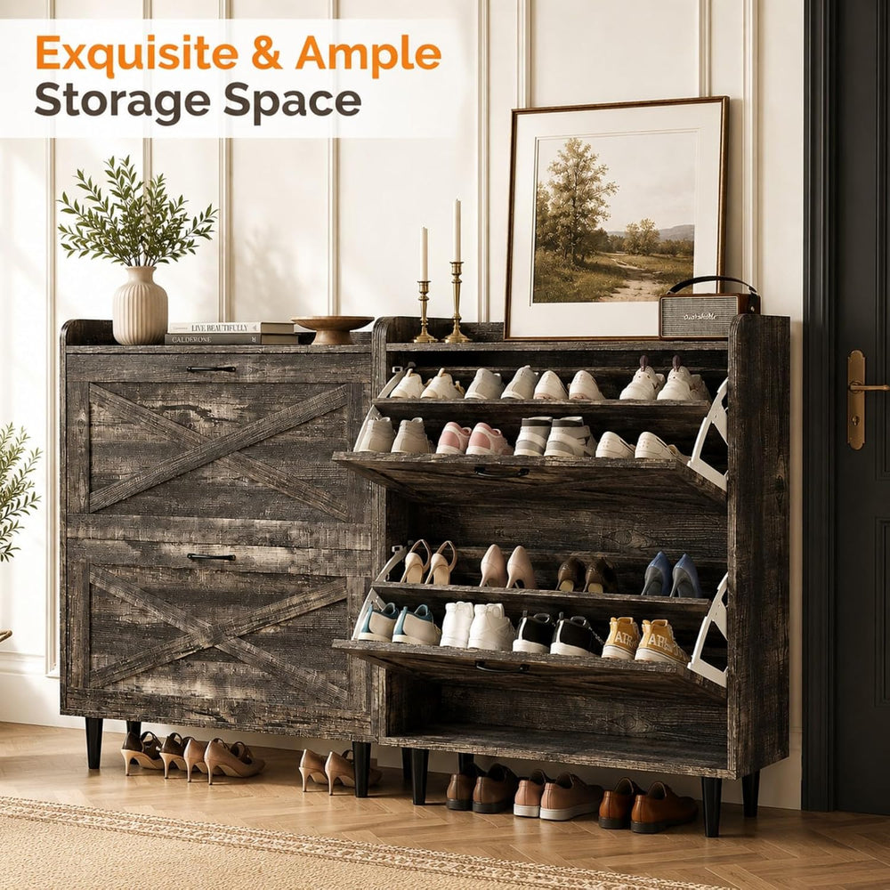 VINGLI Shoe Storage Cabinet for Entryway with 2 Flip Drawers, Ultra Slim Free...