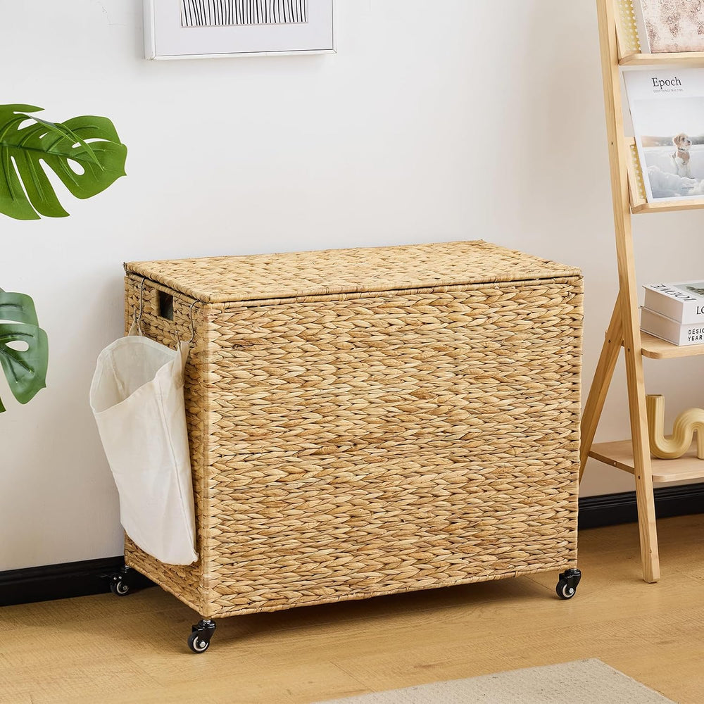 Laundry Hamper with Wheels, 52.8 Gallon(200L) Water Hyacinth Laundry Basket w...