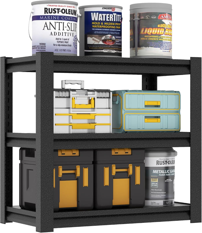 Metal Storage Shelving, Heavy Duty Shelves Unit, Adjustable Storage Rack, Industrial Utility Shelf for Garage, Warehouse, Bedroom, Kitchen (Black, 3 Tier - (18" D x 34" W x 31.5" H))