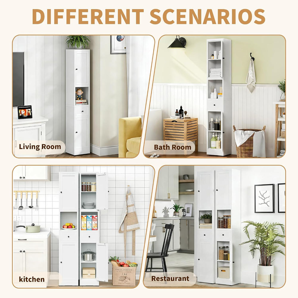 71" Tall Bathroom Storage Cabinet, Slim Corner Cabinet with 2 Doors, White