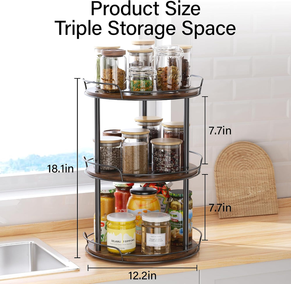3-Tier Lazy Susan Spice Rack, 12'' Rotating Turntable for Cabinet