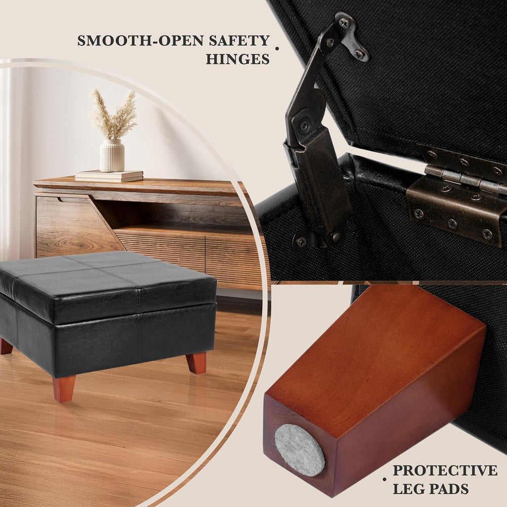 HomePop 28" Faux Leather Square Storage Ottoman - Black