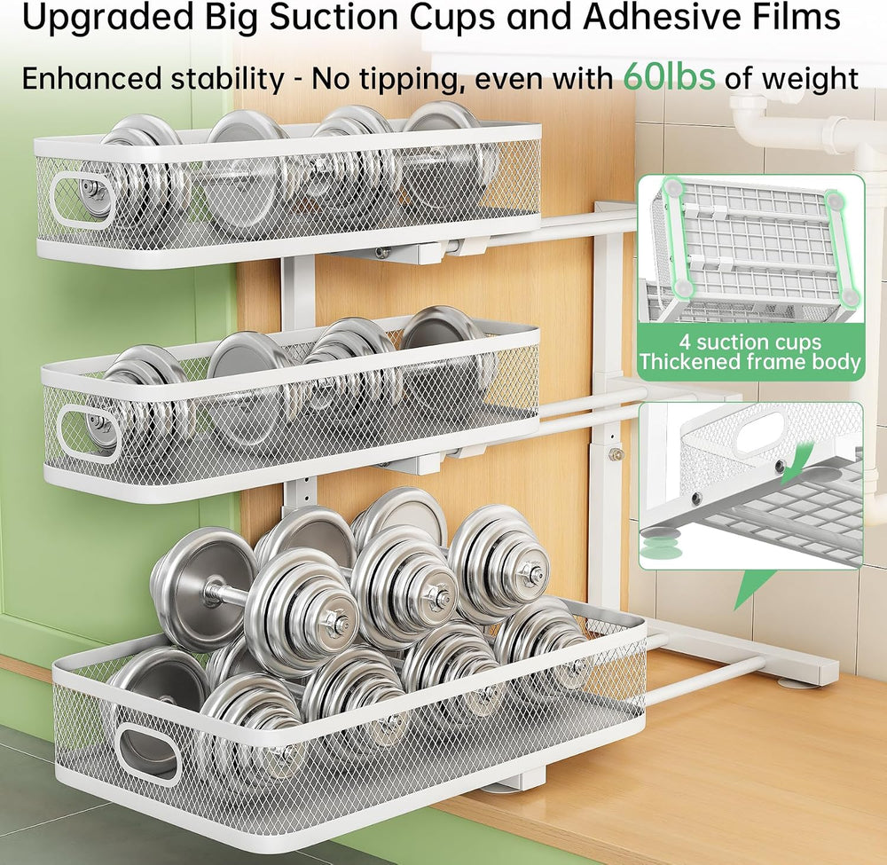2-Pack 3-Tier Under Sink Organizer, Slide Out Cabinet Storage, Kitchen/Bath