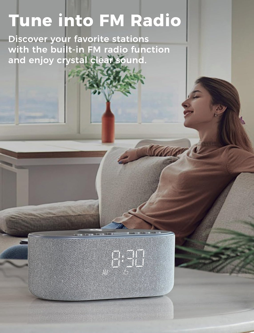 Odokee Qi Certified Wireless Charging Alarm Clock Radio for Bedroom