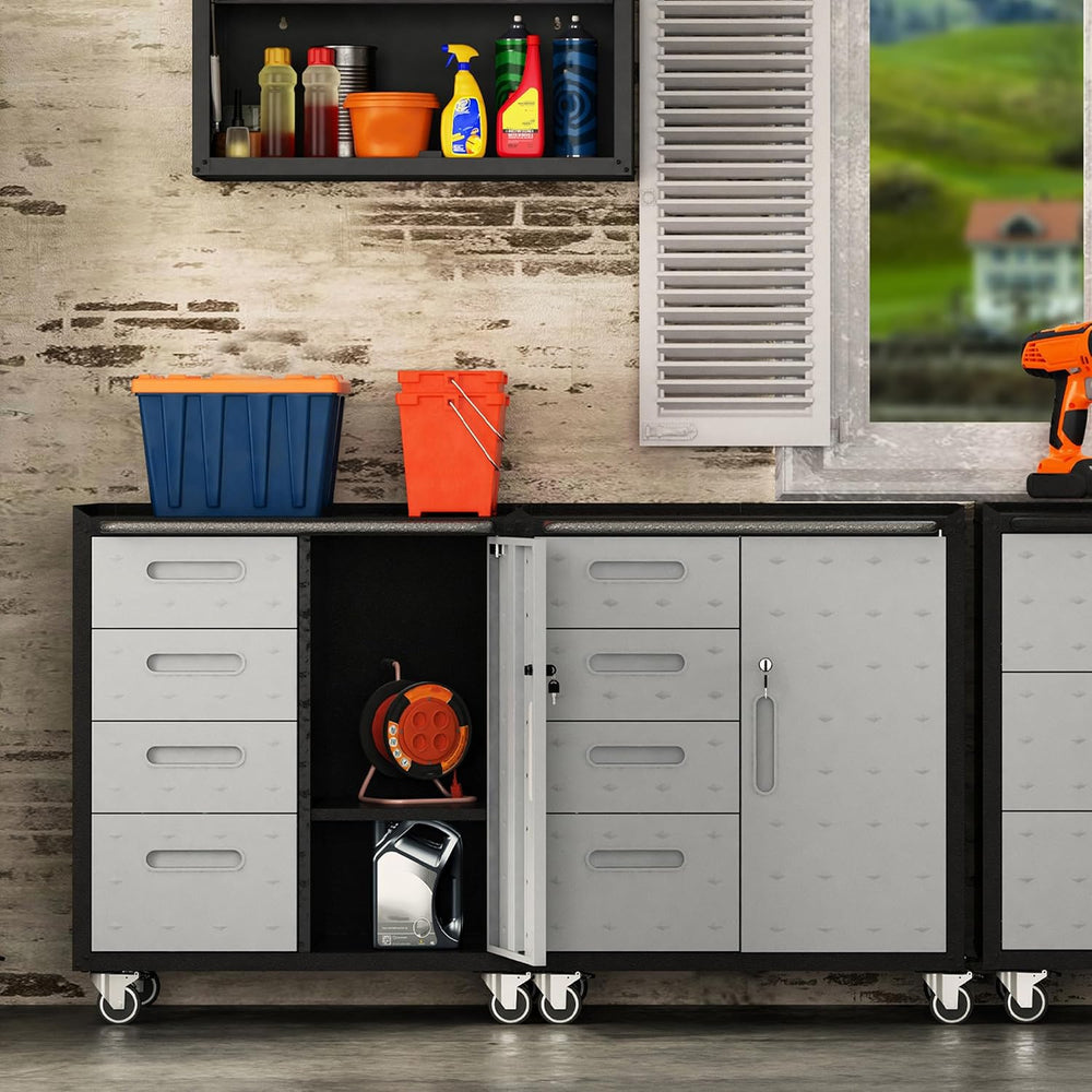 Metal Mobile Tool Storage Cabinet with 4 Drawer and 1 Locking Door
