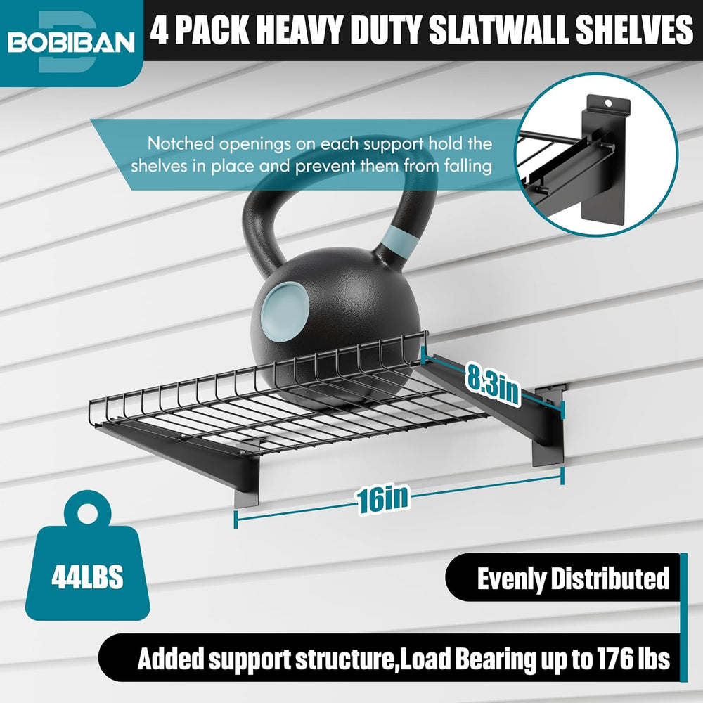 4 Pack Metal Slatwall Shelves 16X8.3 Inch, Black