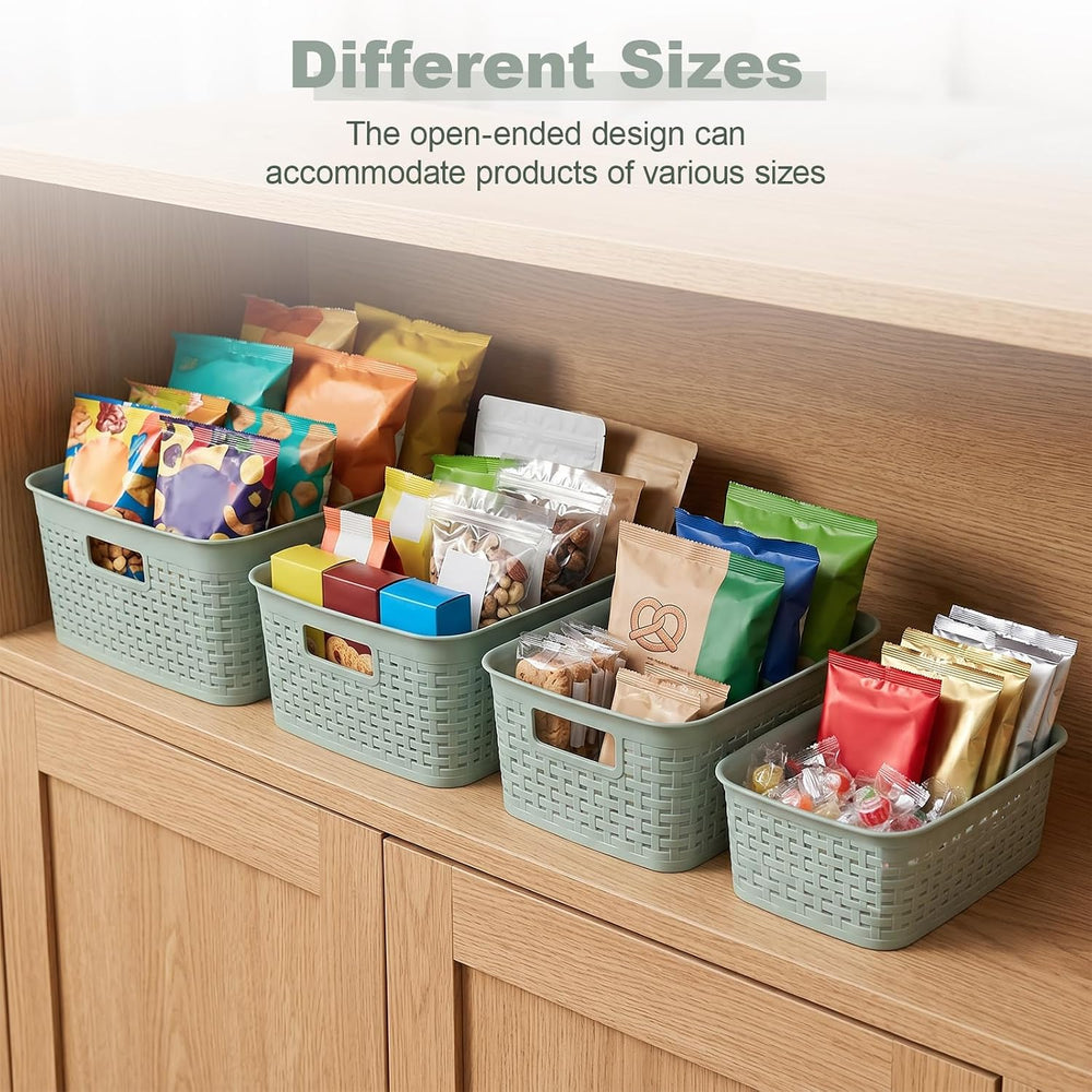 8 Pcs Plastic Storage Basket for Closet, Kitchen, Bathroom (Green,2L+2M+1S+3XS)
