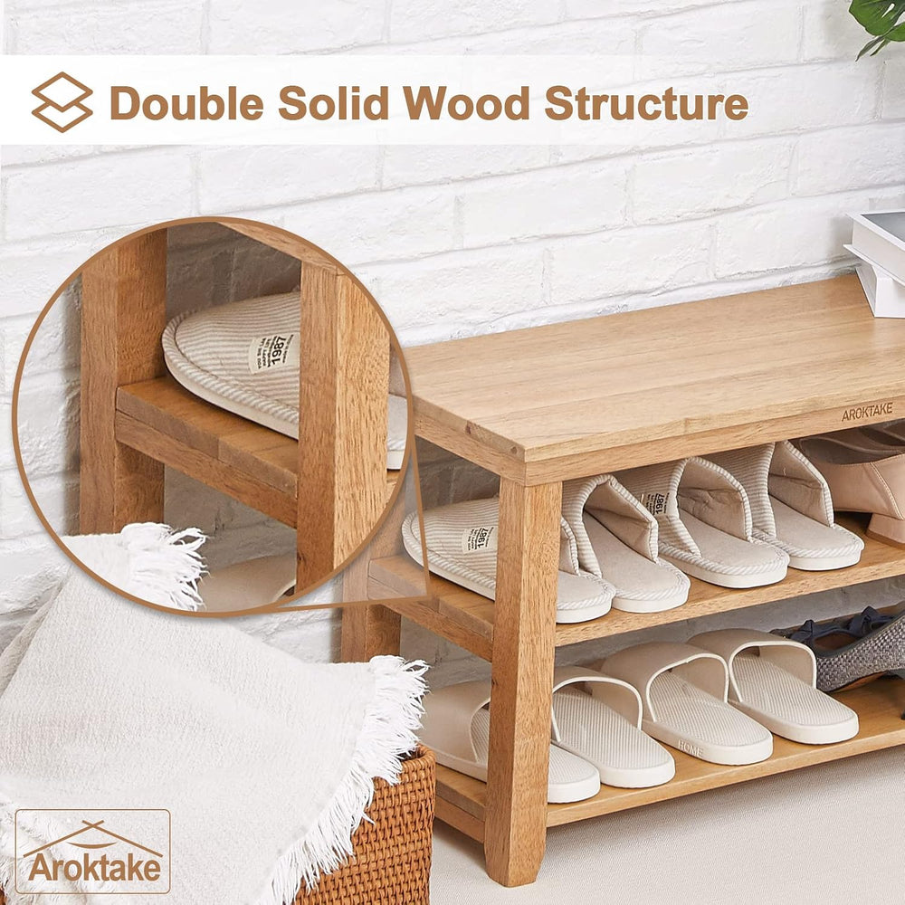 Natural Real Wood Shoe Rack Storage Bench, 11.81"x 45.7"x 16.54"
