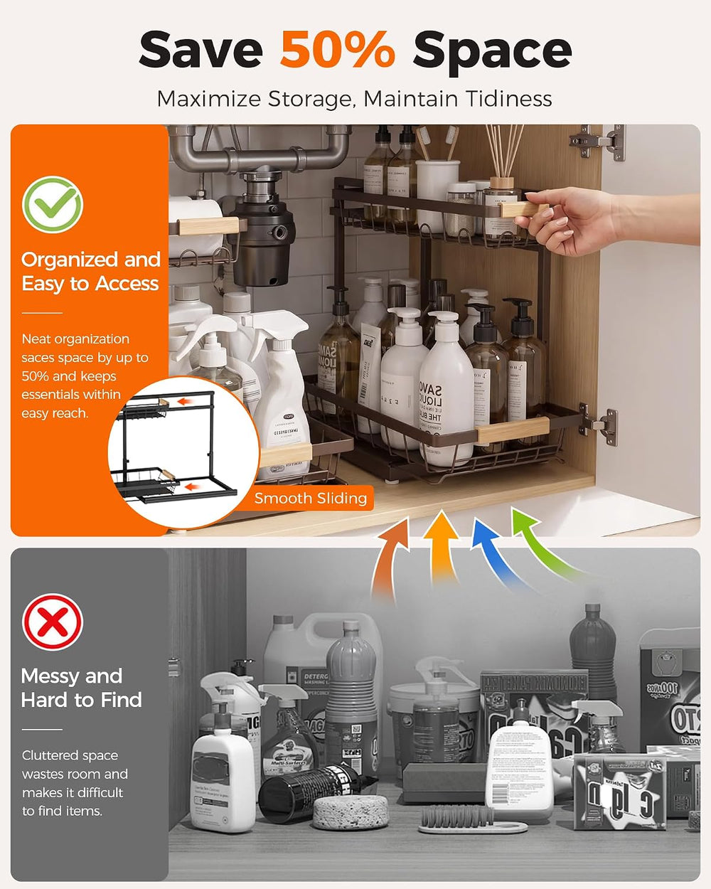 Sevenblue 2-Pack 2-Tier Height Adjustable Under Sink Organizer & Storage