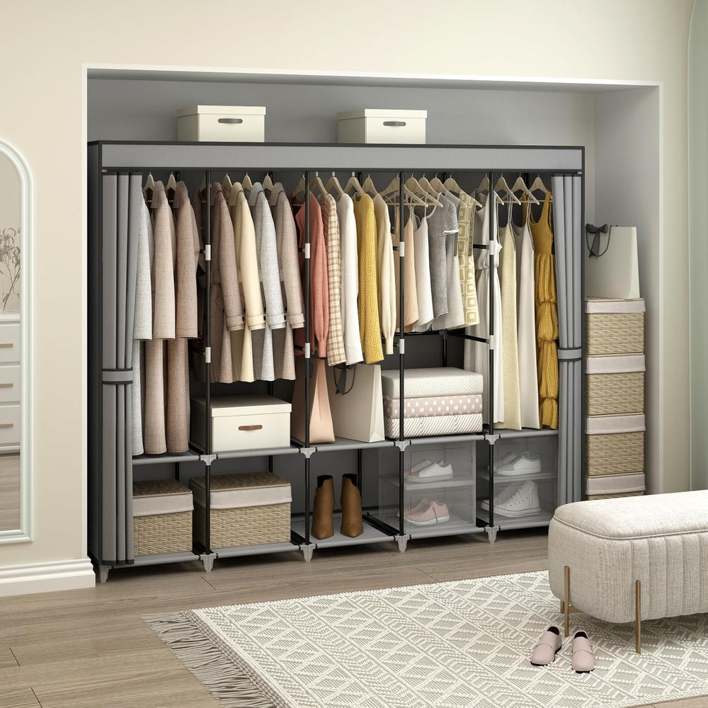 MOGELAFOO 83 Inch Wide Portable Closet Wardrobe, Clothes Storage Rack Organiz...