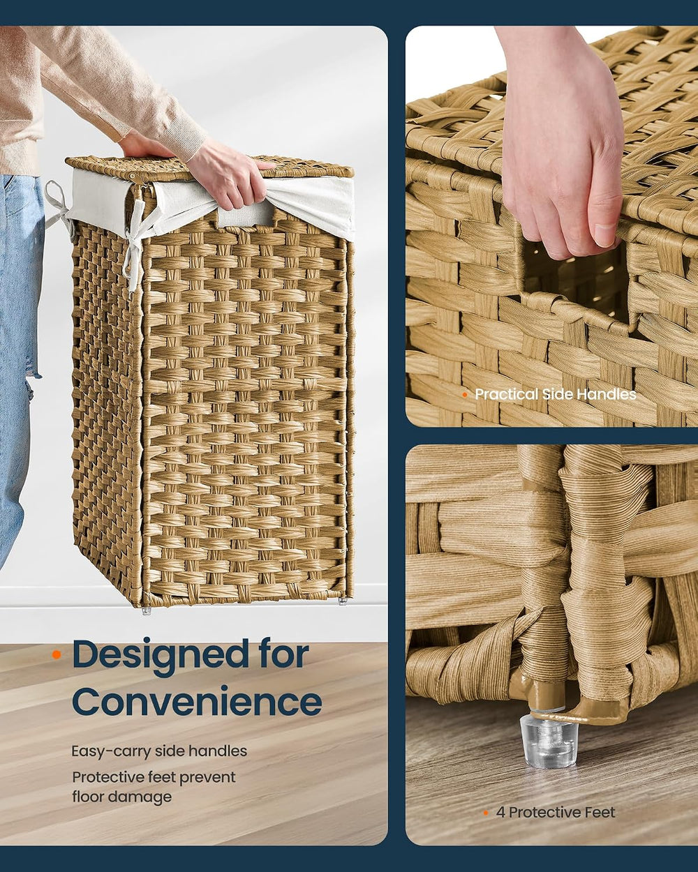 SONGMICS HOME Laundry Hamper with Lid, Clothes Basket with Removable Liner an...