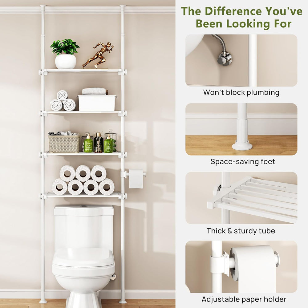 ALLZONE Tension Mount Over The Toilet Storage Shelf, No-Drill, Slim Design