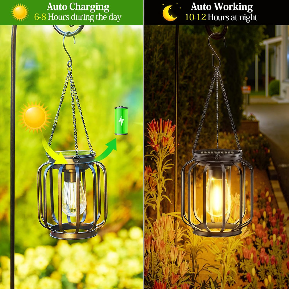Solar Hanging Lanterns Outdoor: 2 Pack Metal Solar Hanging Lights with Hook, ...