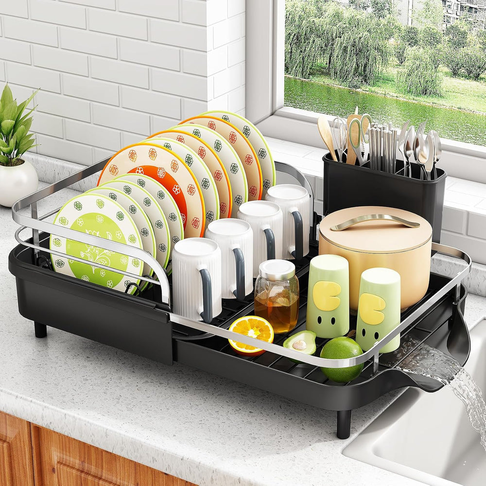 SAYZH Expandable Dish Drying Rack for Small Kitchen Counter, Black