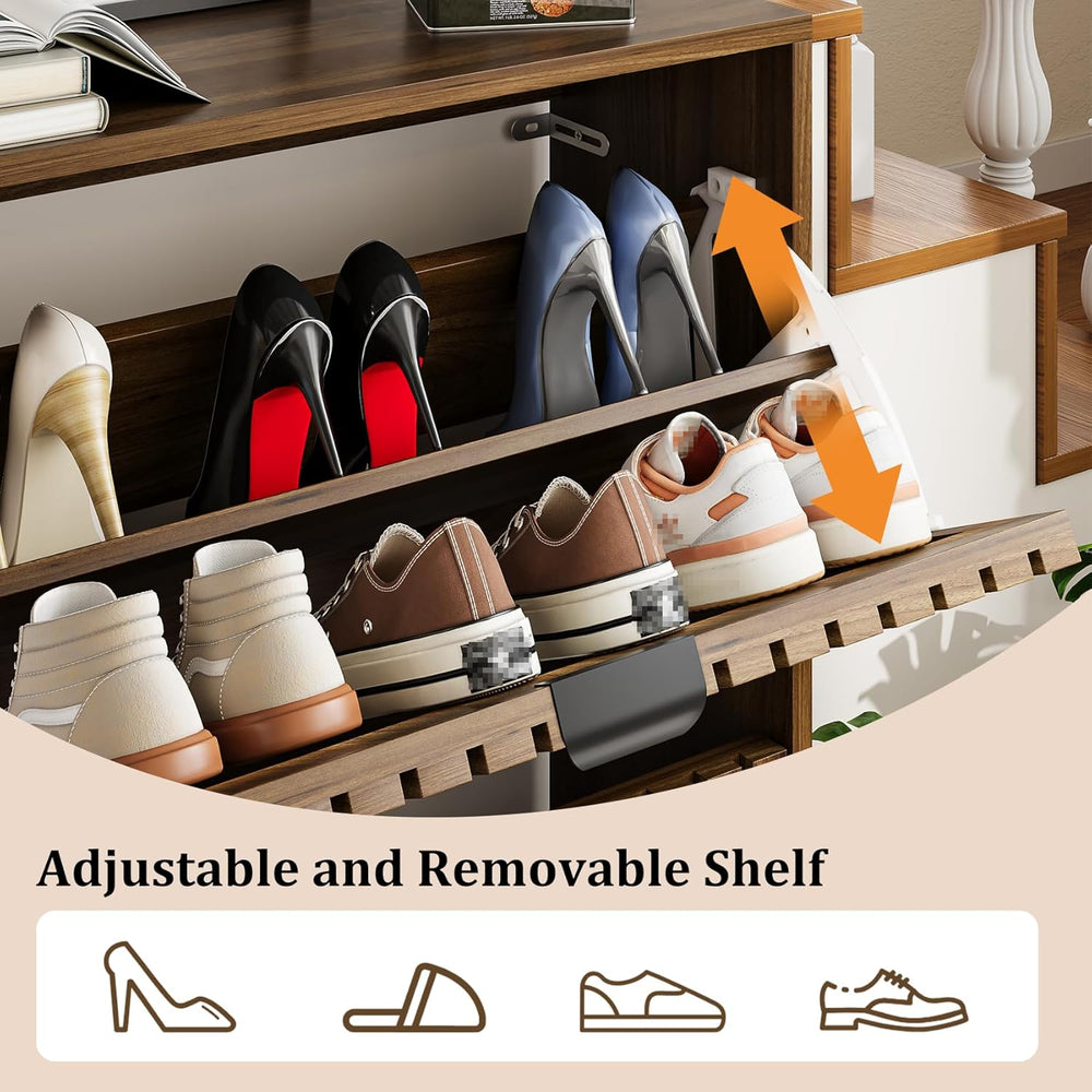 Shoe Cabinet, Shoe Storage Cabinet for Entryway with 2 Slatted Flip Drawers, ...