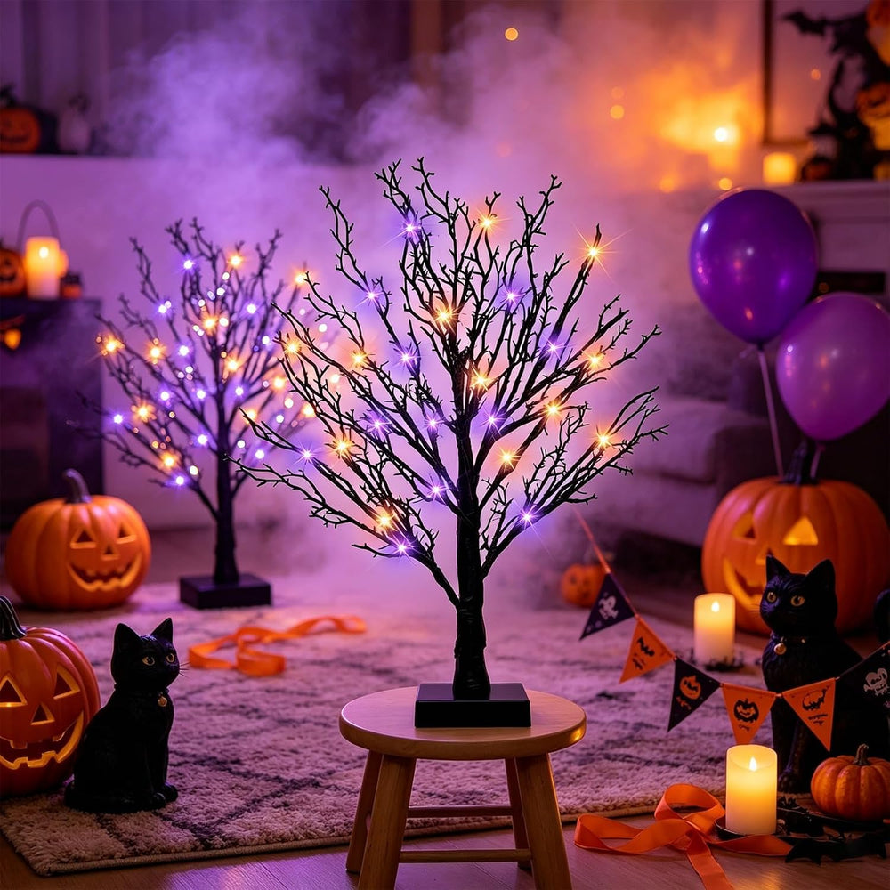 Halloween Decor Indoor, 2 Pack 24 Inch Black Halloween Tree Set, 48 Orange &a...
