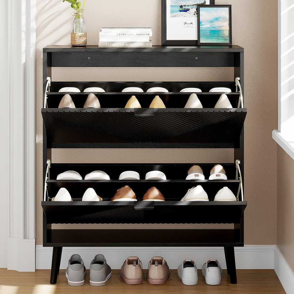 Shoe Cabinet Storage, Narrow Shoes Organizer with 2 Flip Drawers, Shoe Rack