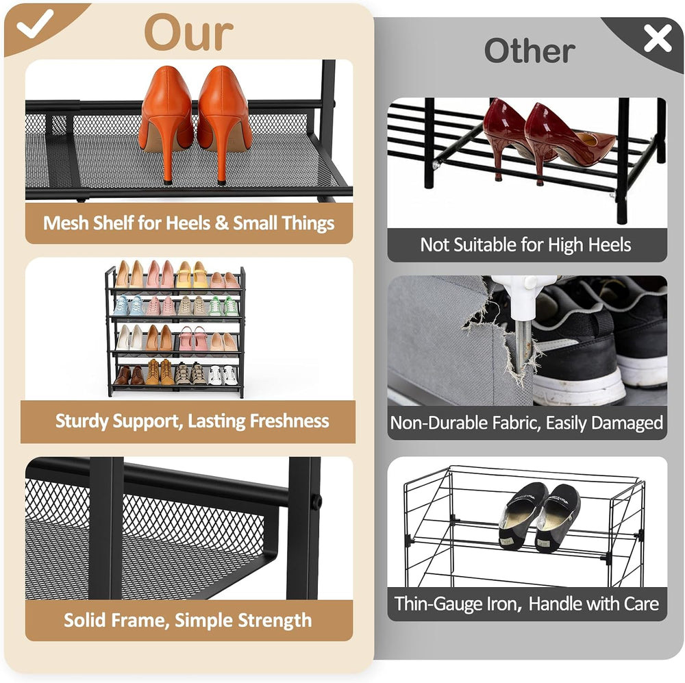 4 Tier Expandable Shoe Rack, Shoe Organizer for Closet, Entryway & Garage