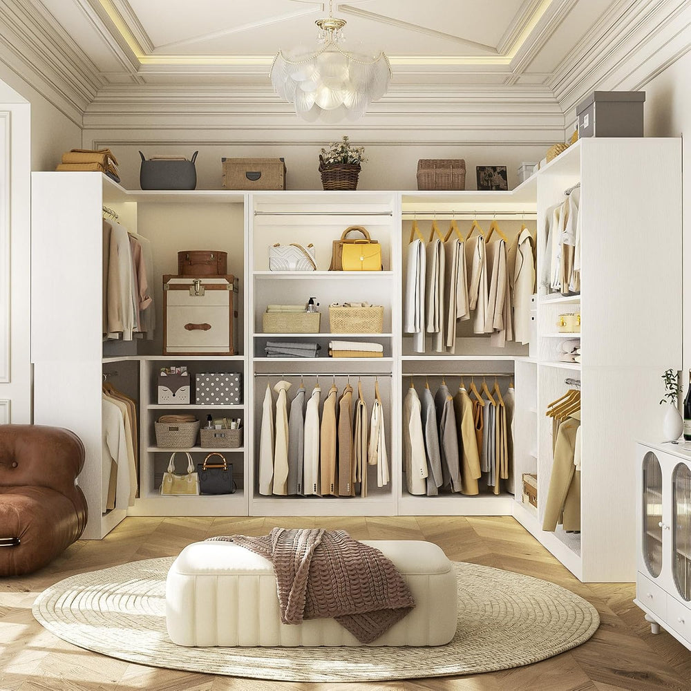 Unikito Corner Closet System, 72" L-Shaped Closet Organizer with 4 Hangi...
