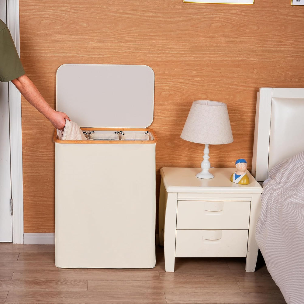 efluky Laundry Hamper 3 Section with lid and 3 Removable Bags, Beige