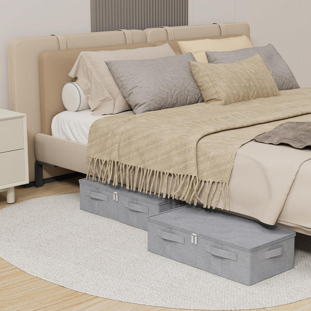 Underbed Fabric Storage Box with Lids,23.6x11.8x5.9in,Grey,3 Pack