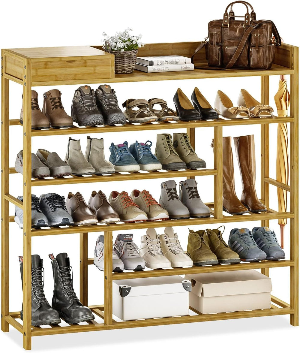 Bamworld Shoe Rack for Front Door Entrance Bamboo Shoe Organizer Natural