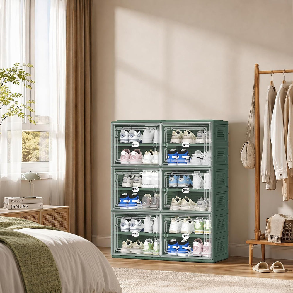 Foldable Shoe Storage Cabinet for 24 Pairs with Magnetic Clear Doors, Portabl...