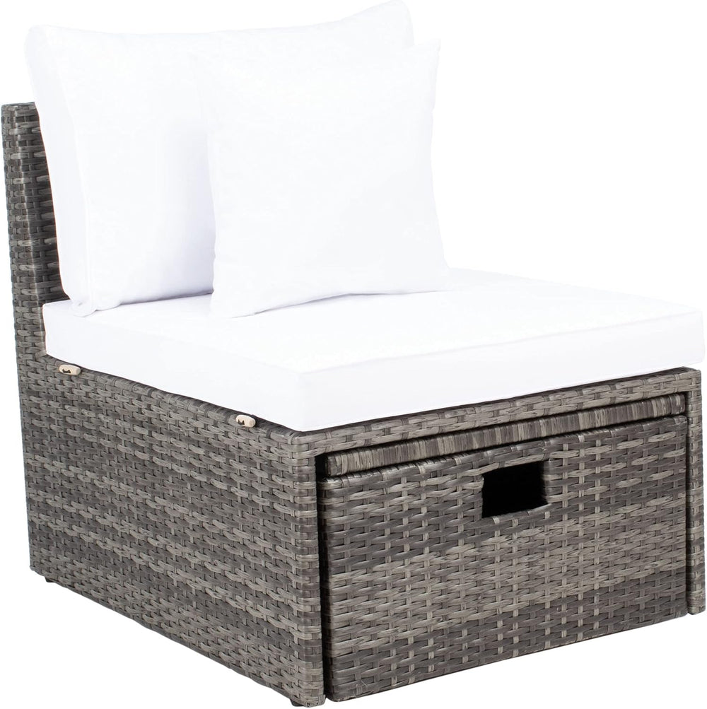 SAFAVIEH Outdoor - Pramla Settee and Ottoman Set - Grey Brown & White - S...