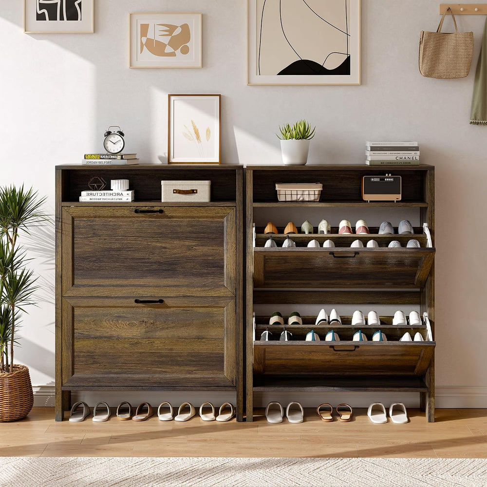 KIGOTY Shoe Storage Cabinet, Hidden Shoe Cabinet with 4 Flip Drawers, Freesta...