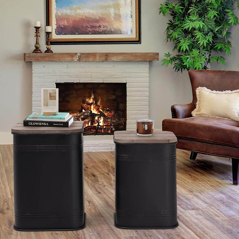 Rustic Storage Ottoman Seat Stool, Farmhouse Accent Side Table, Antique Galva...