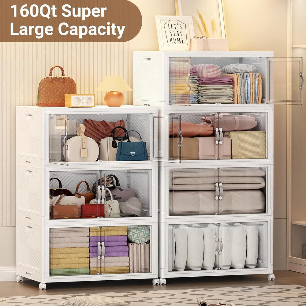 BROVIEW 480QT Large Stackable Storage Bins with Clear Doors, V20 3Pack