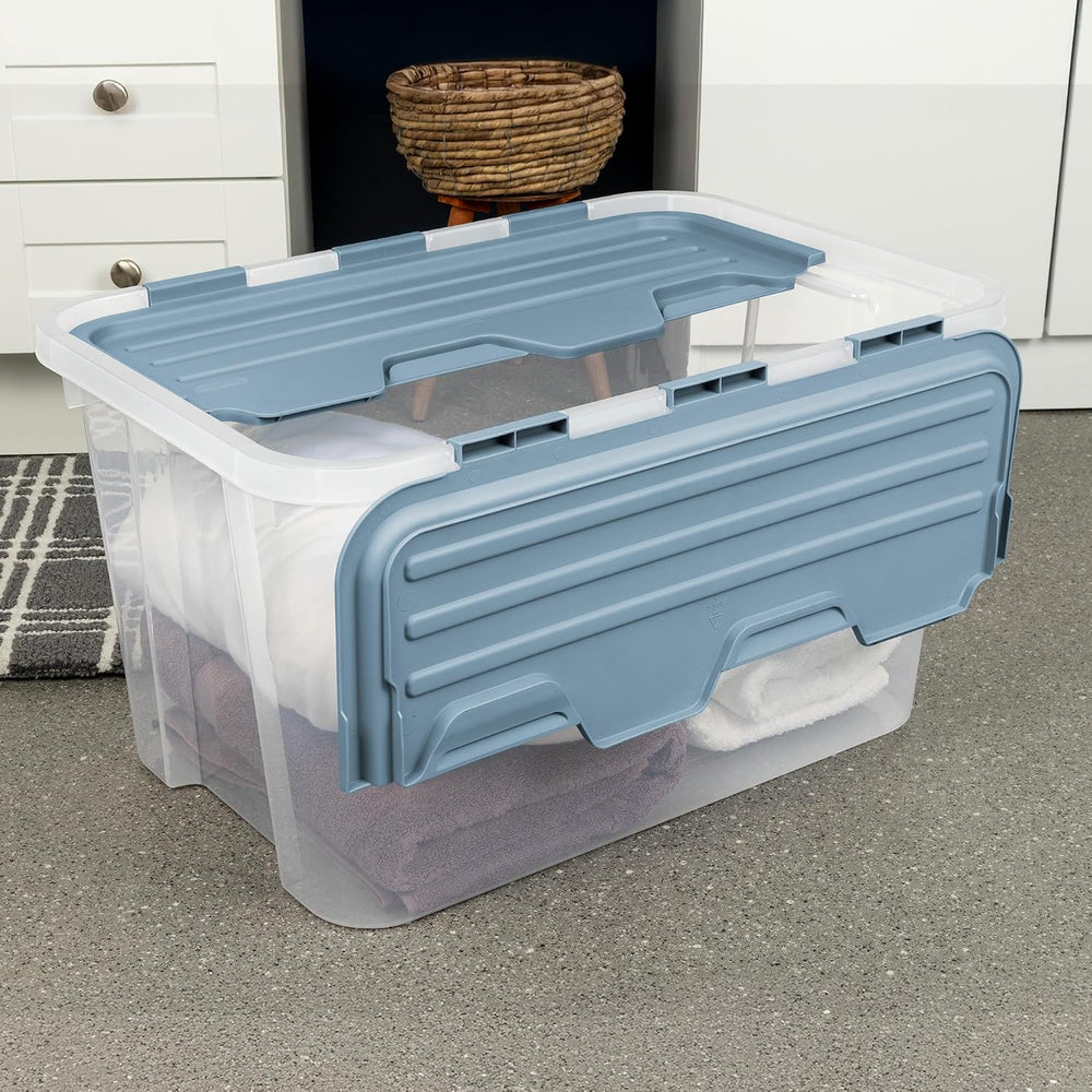 SteriliteHinged Lid Storage Box Plastic Container, 60 Quart, 6 Pack