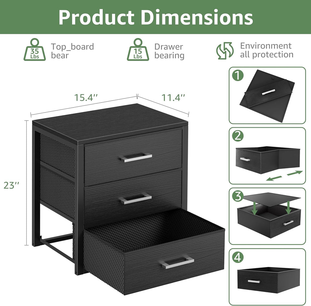 BOLUO Closet Drawers Black Fabric 3 Drawer Small Dresser for Closet Organizer...