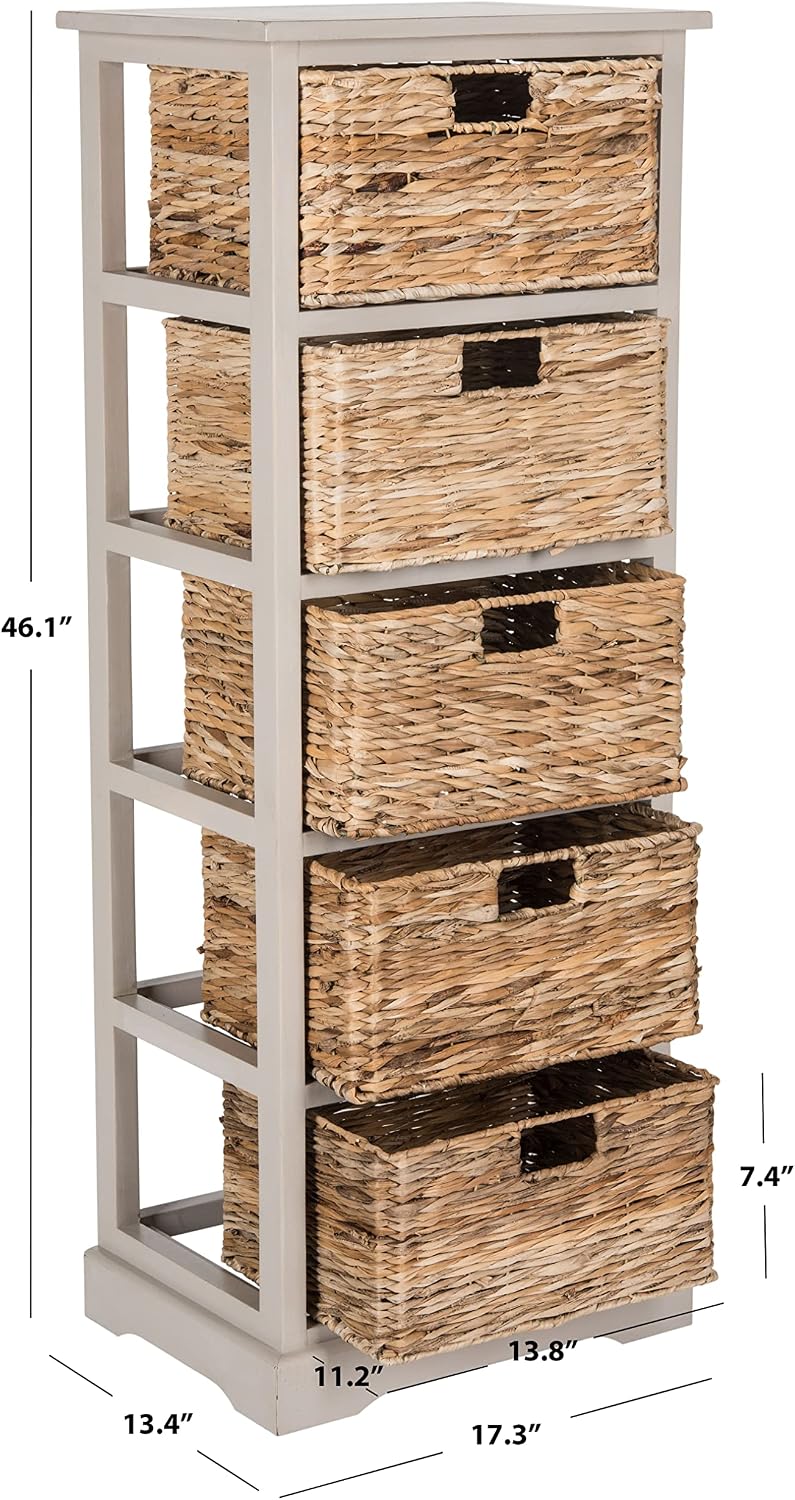 SAFAVIEH Furniture - Vedette 5-Basket Storage Tower - Vintage Grey - Solid Wo...