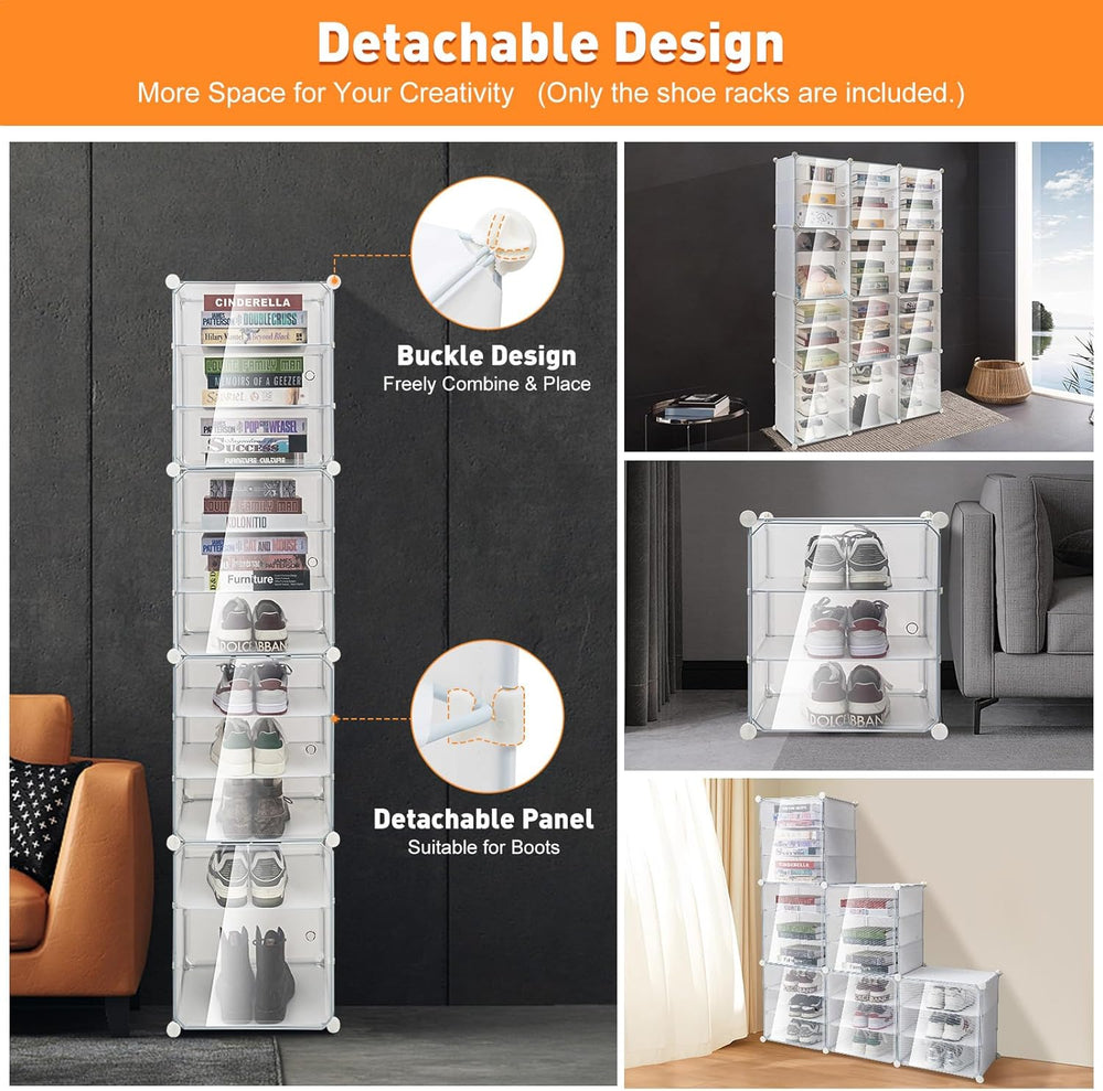 Shoe Organizer, 12 Cube 36 Tiers 72Pairs Plastic Freestanding Shoe Organizer,...