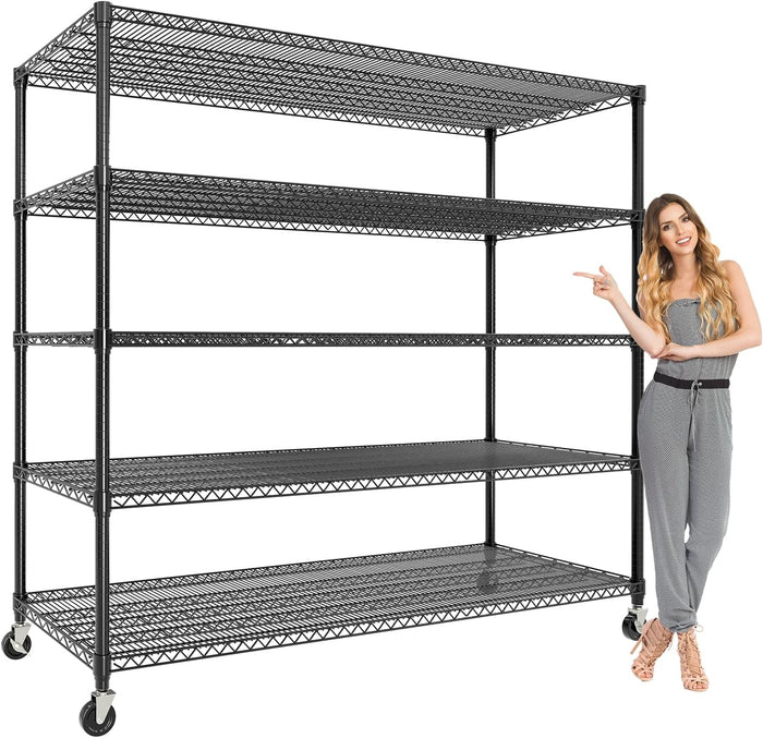 5-Tier Tall Steel Garage Shelving with Wheels