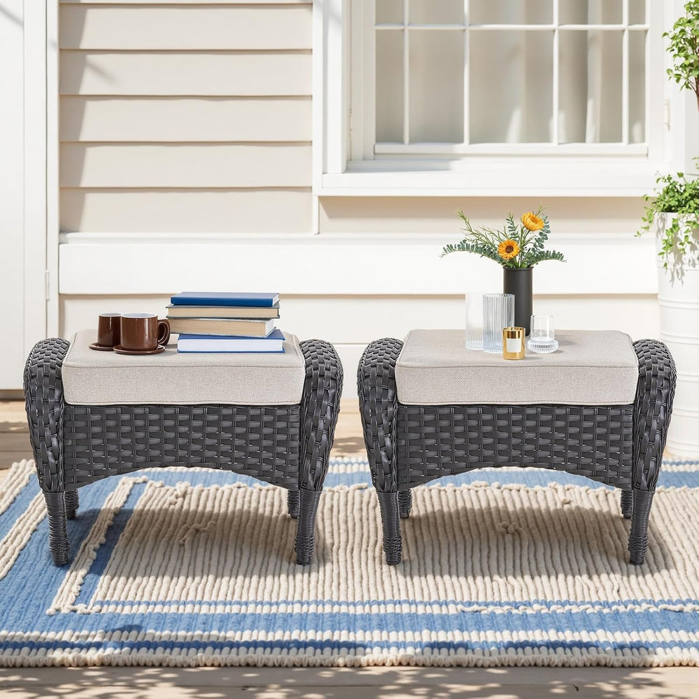 Belord Outdoor Ottomans for Patio Foot Rest - 25 Inch PE Wicker Foot Stool Se...