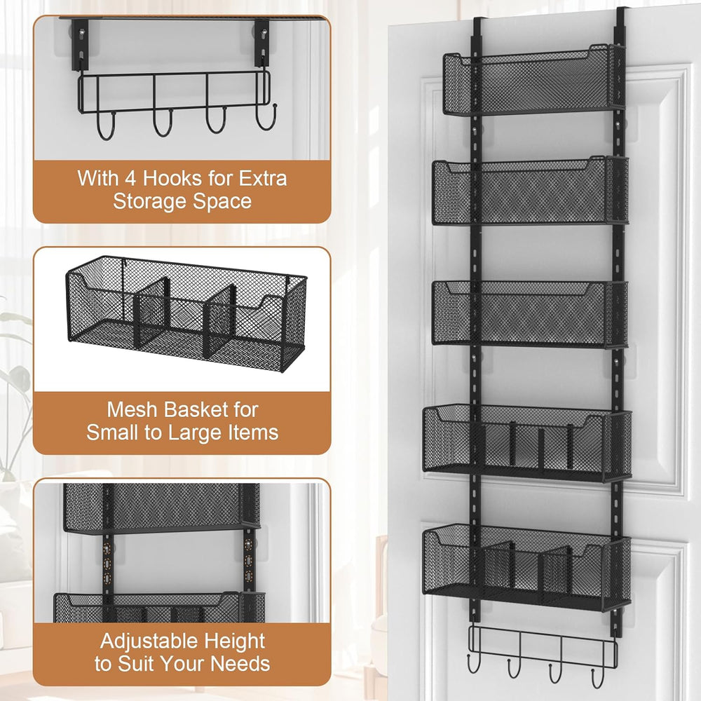 VyGrow Over The Door Organizer, Metal Door Organizer Hanging with 5 Adjustabl...