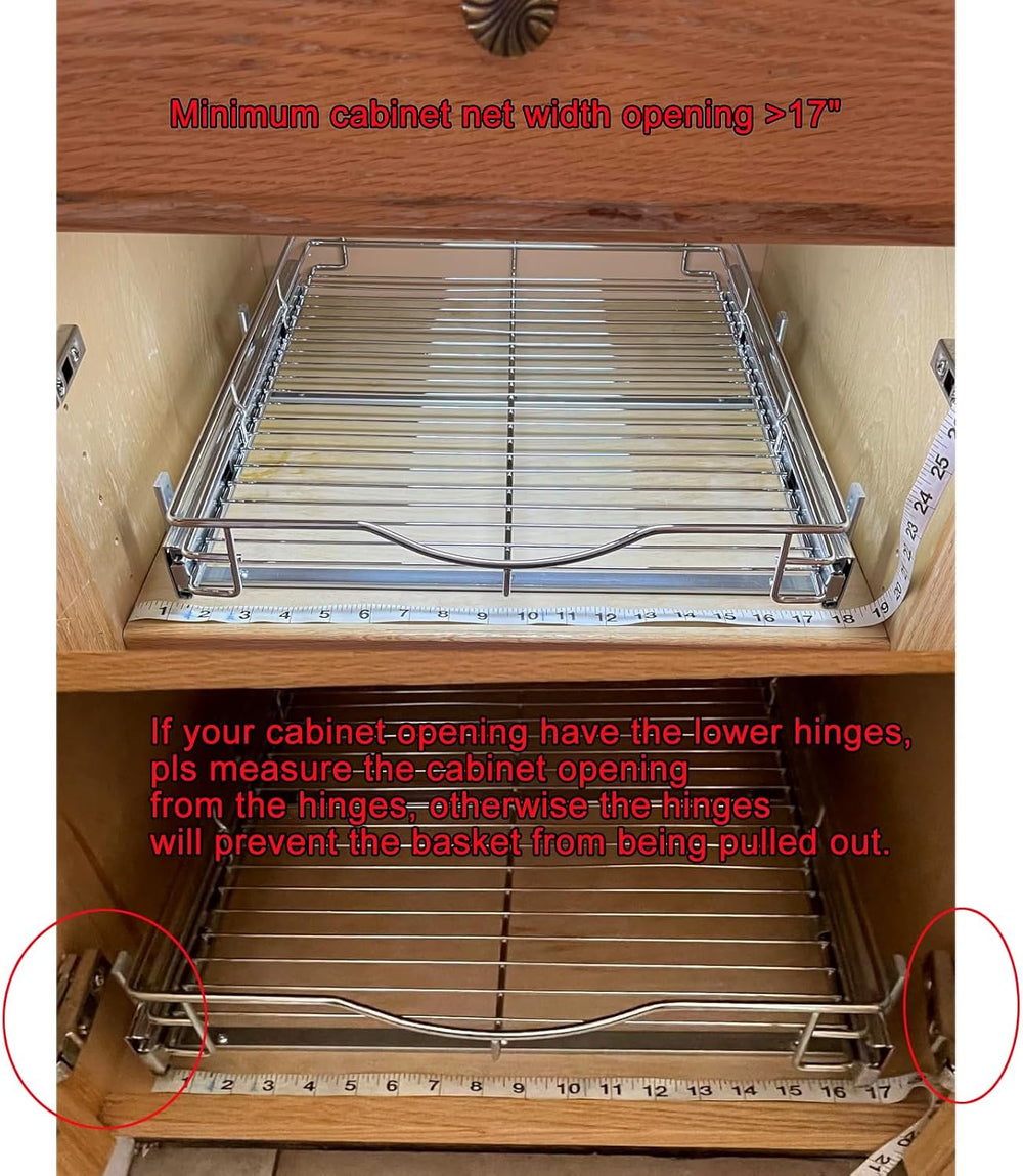DINDON 1 Tier Pull Out Cabinet Organizer (17" W x 18" D) Heavy-Duty...