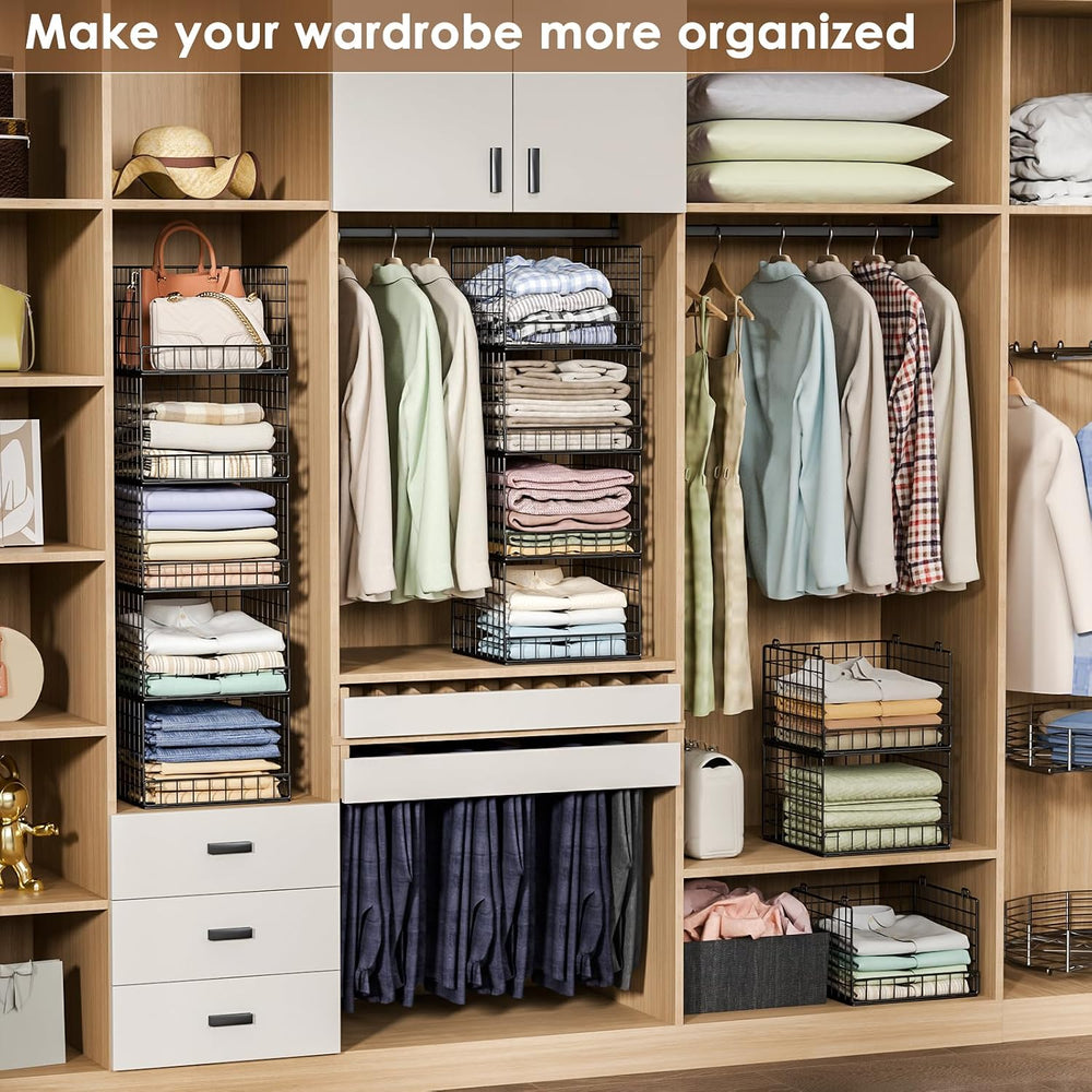 5-Tier Stackable Closet Organizers and Storage Baskets, Closet Shelf Organize...